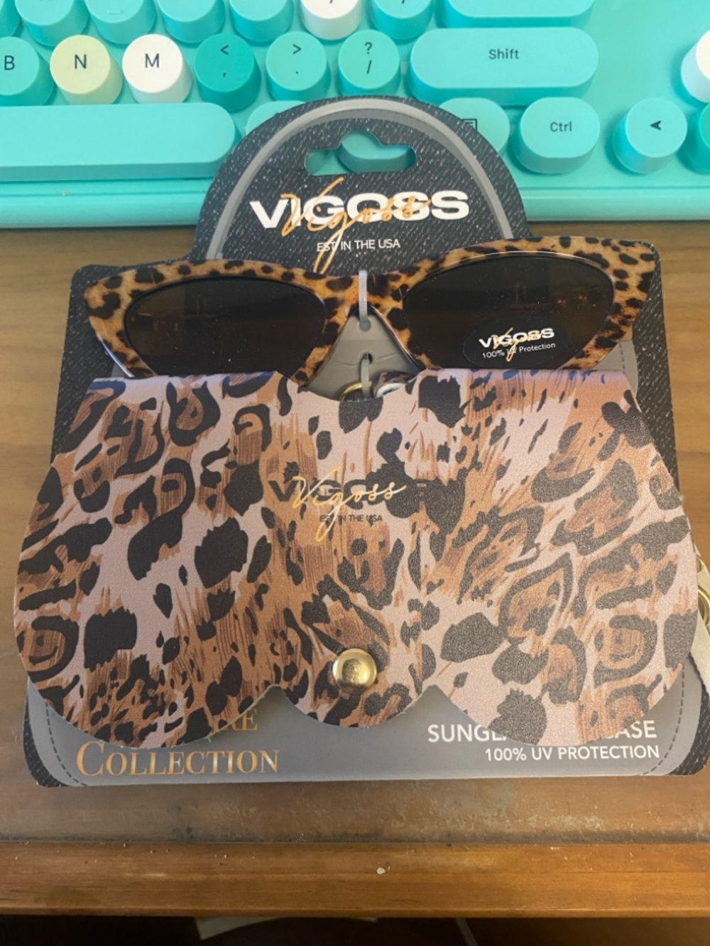 Vigoss Leopard Print Cat-Eye Sunglasses with Matching Leopard Case